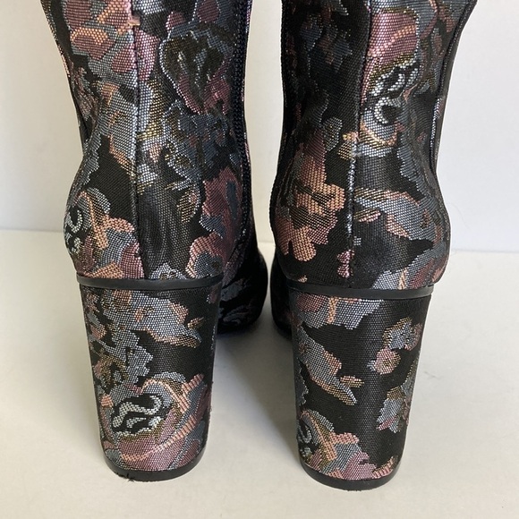 Kenneth Cole Floral Jacquard Knee High Boots 7 Iridescent Mob Wife Maximalist - Picture 11 of 16